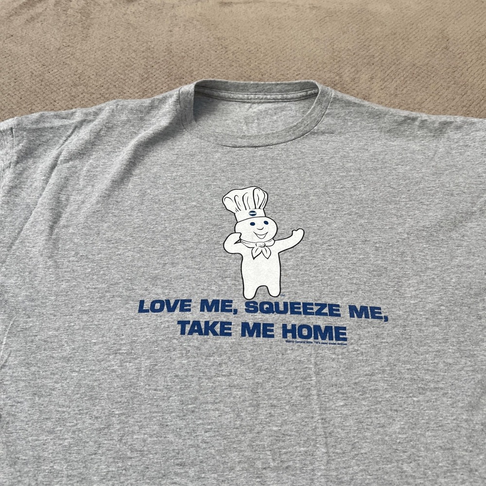 Vintage 2000s Pillsbury Doughboy Love Me Squeeze Me T-Shirt Gray XL Advertising